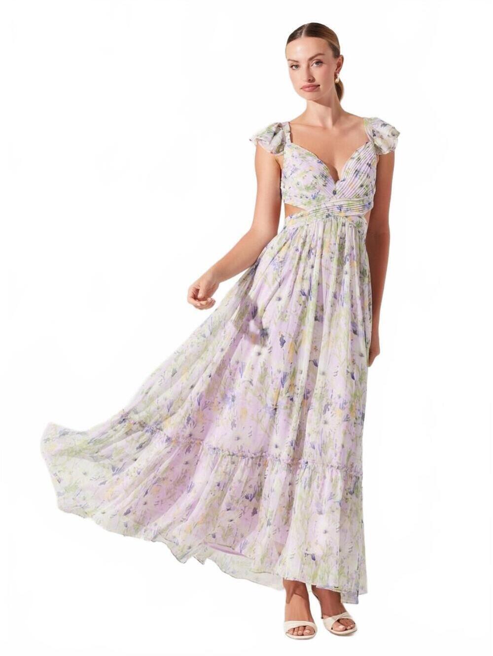 Astr The Label Primrose Floral Strappy Back Maxi Dress  Lavender Size 2X #1379